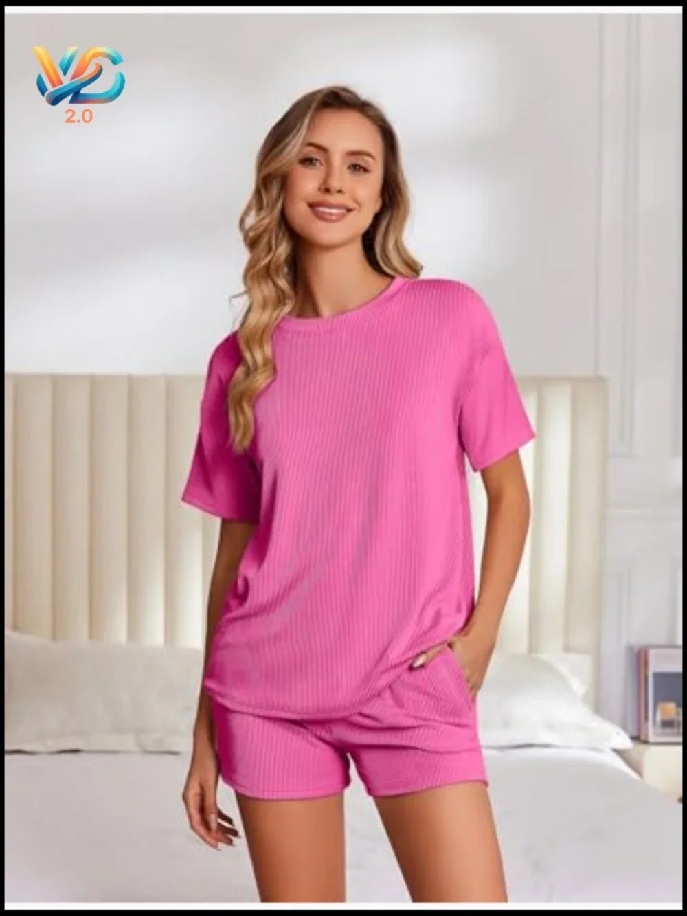 Women's 2 Piece Pajama Set Short Sleeve Lounge Set with Pockets Matching Outfit